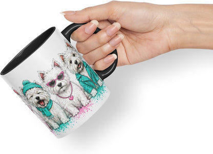 Vixar Westie Dog Mug – Cute West Highland Terrier Coloured Ceramic Mug Cup Gift, 11oz (Black)