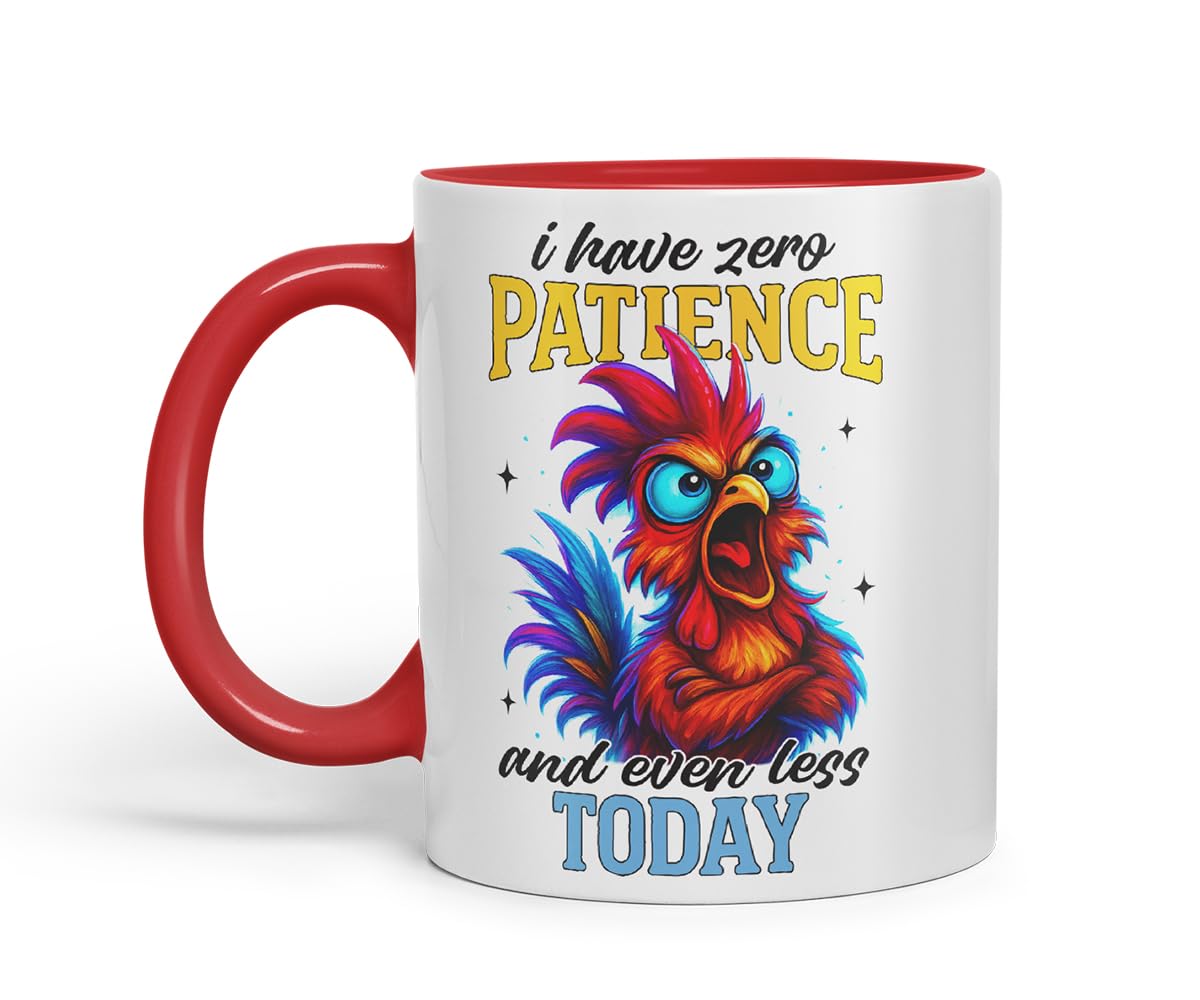 Vixar I Have Zero Patience and Even Less Today Funny Chicken Mug – Coloured Ceramic Mug Cup Gift, 11oz (Black)