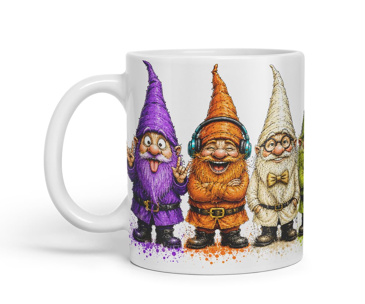 Funny Gnome Mug – Cute Gnome Coloured Ceramic Mug Cup Gift, 11oz (Black)