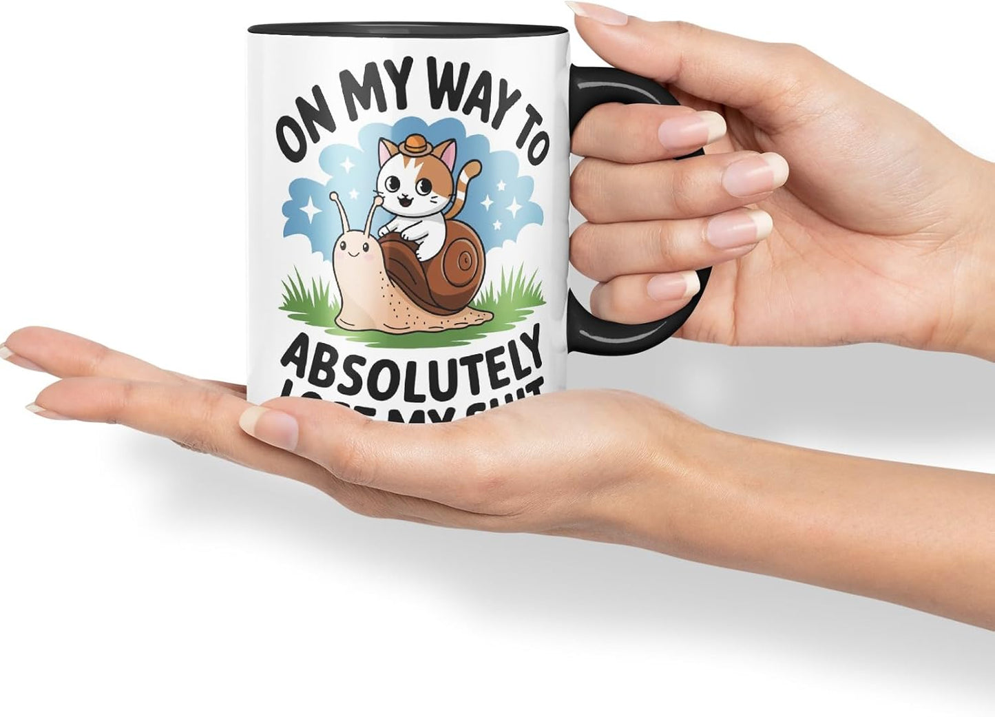 Vixar On My Way to Absolutely Lose My ** Sarcastic cat snailColoured Ceramic Mug Cup Gift, 11oz (Black)
