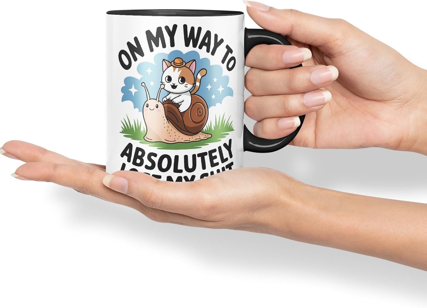 Vixar On My Way to Absolutely Lose My ** Sarcastic cat snailColoured Ceramic Mug Cup Gift, 11oz (Black)
