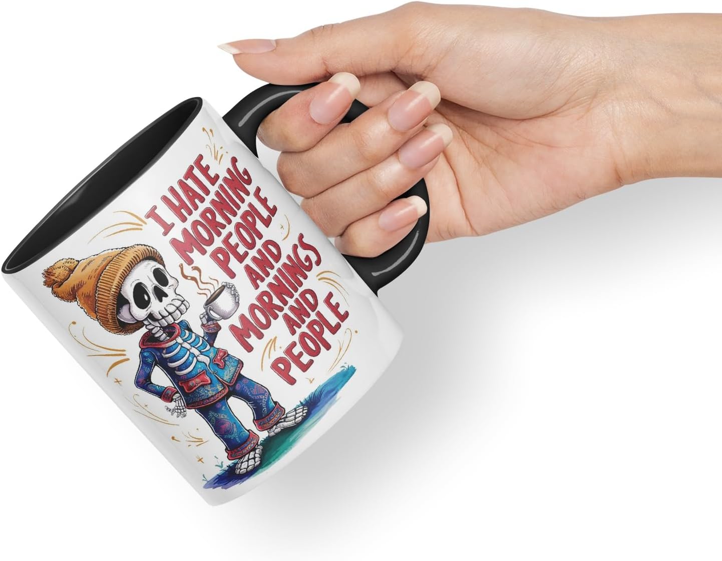 Vixar I Hate Morning People and Mornings and People – Coloured Ceramic Mug Cup Gift, 11oz (Black)