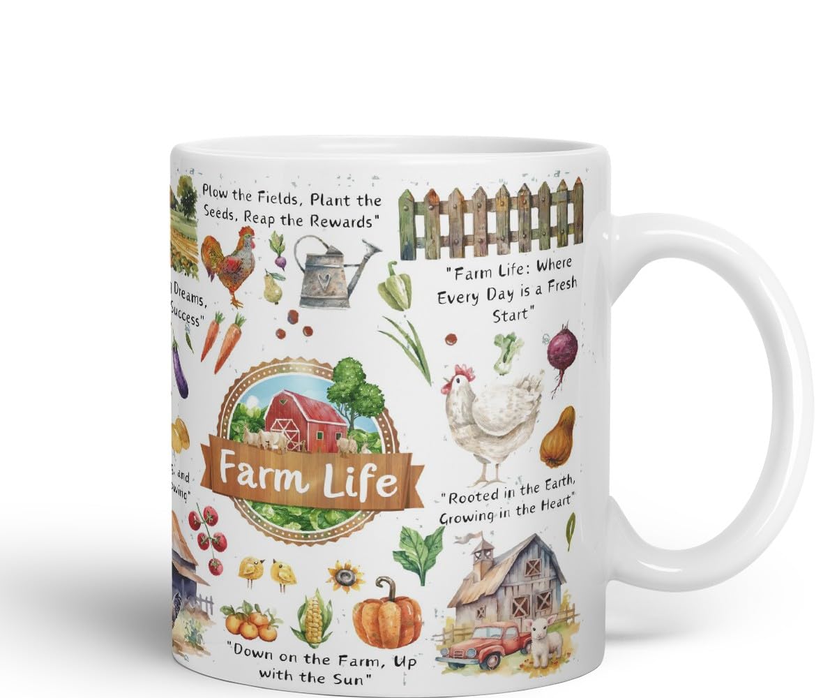 Vixar Down on The Farm Up with The Sun – Farm Life Coloured Mug Cup 11oz (Black)