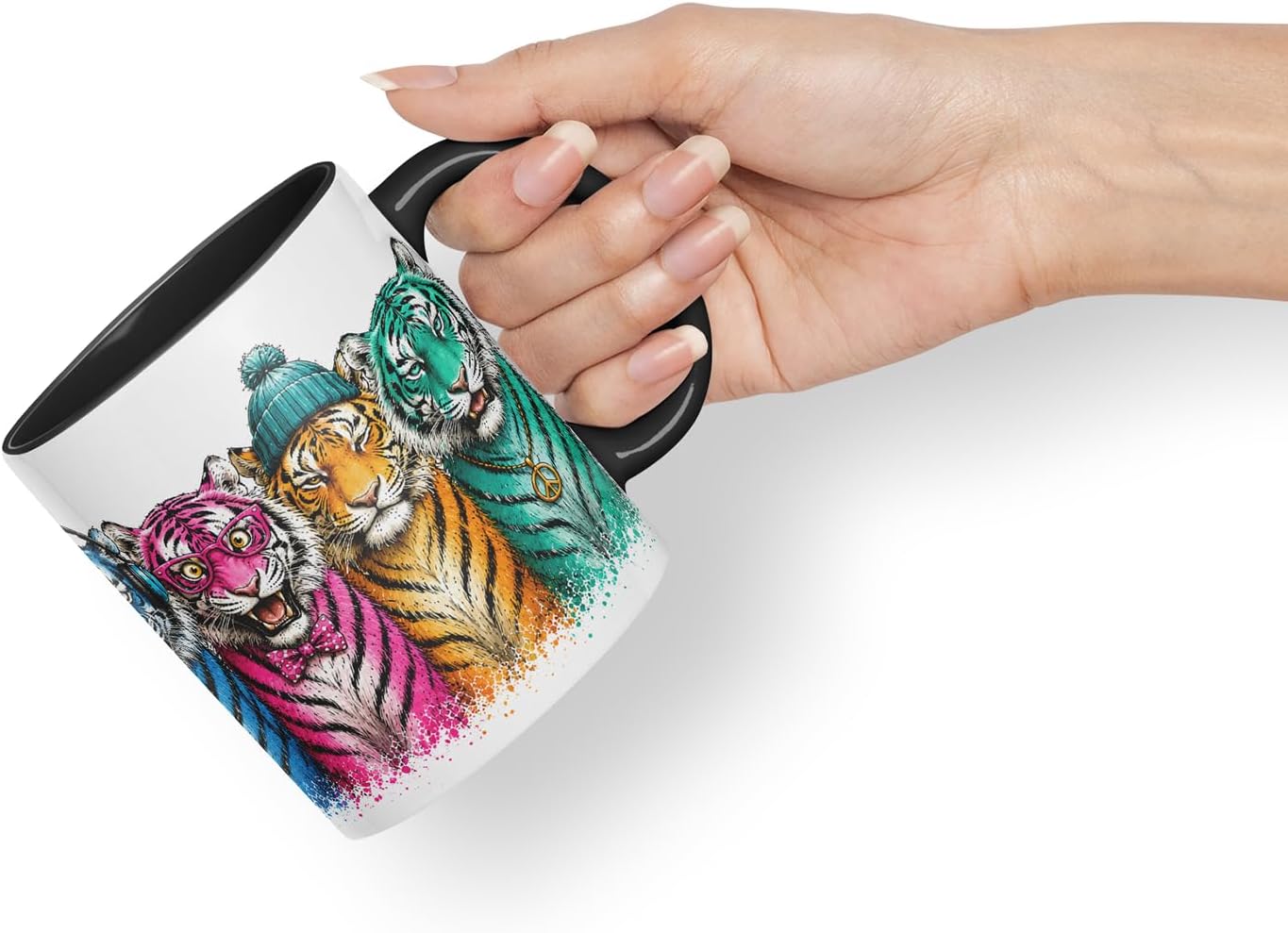 Vixar Tigers Mug – Cute Tigers Coloured Ceramic Mug Cup Gift, 11oz (Black)