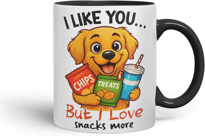 Vixar I Like You. But I Love Snacks More Golden Retriever Dog Mug – Coloured Ceramic Mug Cup Gift, 11oz (Black)