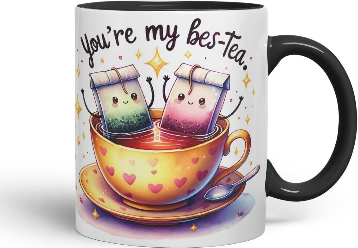 Vixar You’re My BES-Tea Coloured Ceramic Cup Mug – Gift for Best Friend, Couple or Coworker – 11oz (Black)