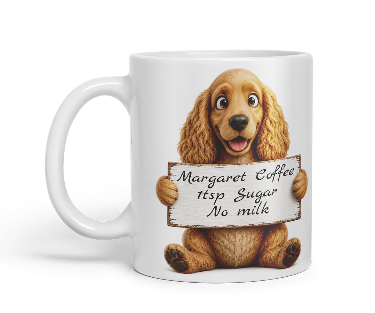 Vixar Personalised Cocker Spaniel Mug with Name or Custom Message – Cute Animal Coloured Ceramic Mug Cup Gift, 11oz (Black)