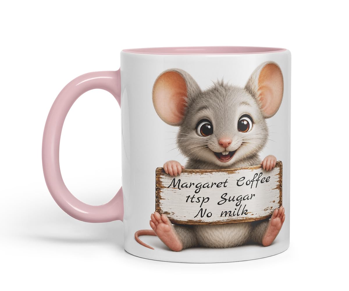 Vixar Personalised Mouse Mug with Name or Custom Message – Cute Animal Coloured Ceramic Mug Cup Gift, 11oz (Black)