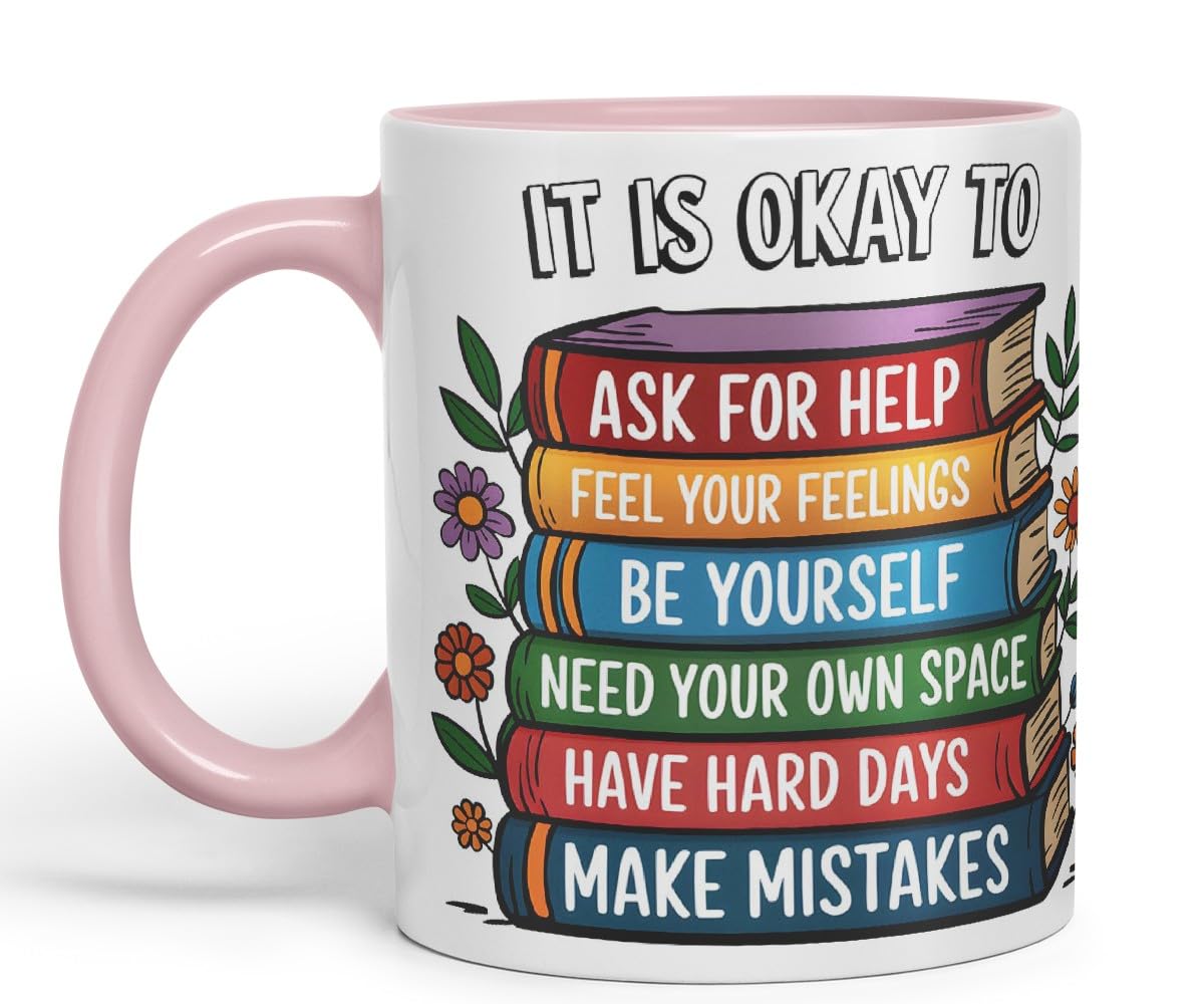 Vixar It is Okay to Ask for Help – Feel Your Feelings – Be Yourself – Need Your Own Space – Have Hard Days – Make Mistakes Coloured Ceramic Mug Cup Gift, 11oz (Black)