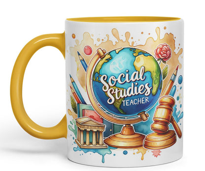 Vixar Social Studies Teacher Mug Thank You, End of School Gift Ceramic Coloured Mug Cup for Tea Coffee Hot Brew 330ml 11Oz Gift