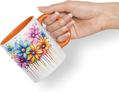 Vixar Daisy Meadow Mug Coloured Ceramic Mug Cup Gift, 11oz (Orange)