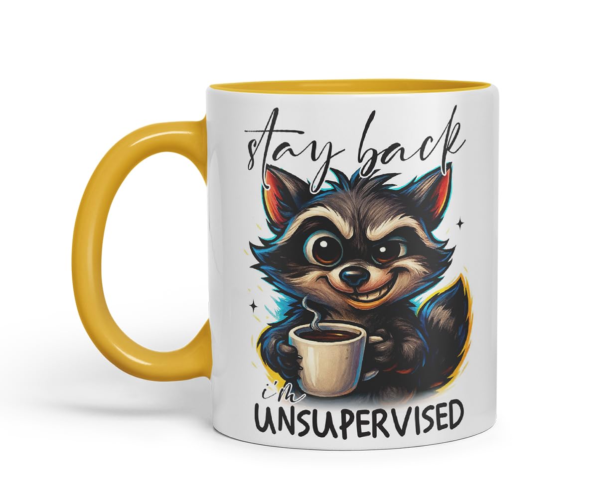 Vixar Stay Back I'm Unsupervised Funny Raccoon Coffee Mug – Coloured Ceramic Mug Cup Gift, 11oz (Black)