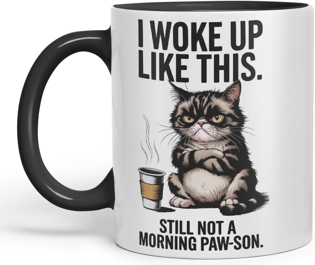 Vixar I Woke Up Like This Not A Morning Cat Mug – Coloured Ceramic Mug Cup Gift, 11oz (Black)
