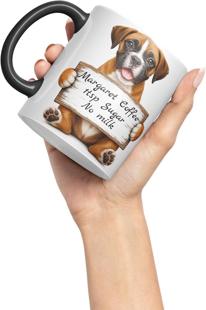 Vixar Personalised Boxer Dog Mug with Name or Custom Message – Cute Animal Coloured Ceramic Mug Cup Gift, 11oz (Black)