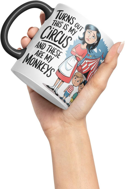 Vixar This is My Circus These are My Monkeys Mug – Coloured Ceramic Mug Cup Gift, 11oz (Black)