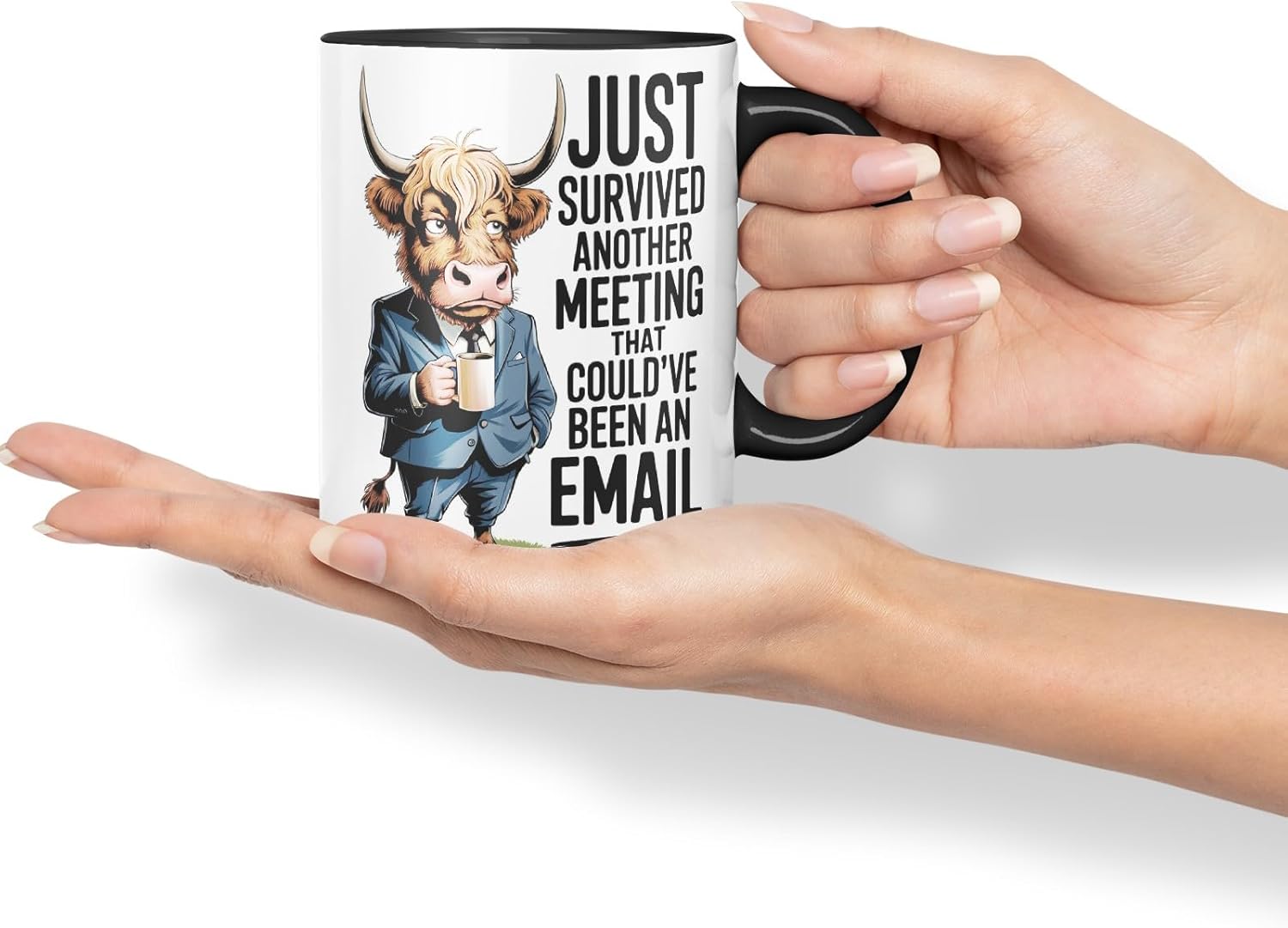Vixar Just Survived Another Meeting That Could’ve Been an Email – Coloured Ceramic Mug Cup Gift, 11oz (Black)