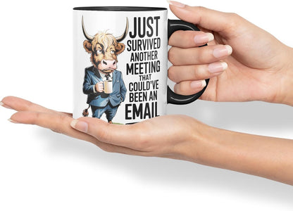 Vixar Just Survived Another Meeting That Could’ve Been an Email – Coloured Ceramic Mug Cup Gift, 11oz (Black)
