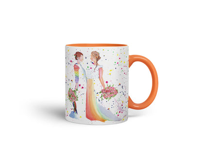 Vixar Wedding Mrs and Mrs Pride Lesbian Gay Watercolour Art Coloured Mug Cup Gift Birthday Work Office Tea Coffee