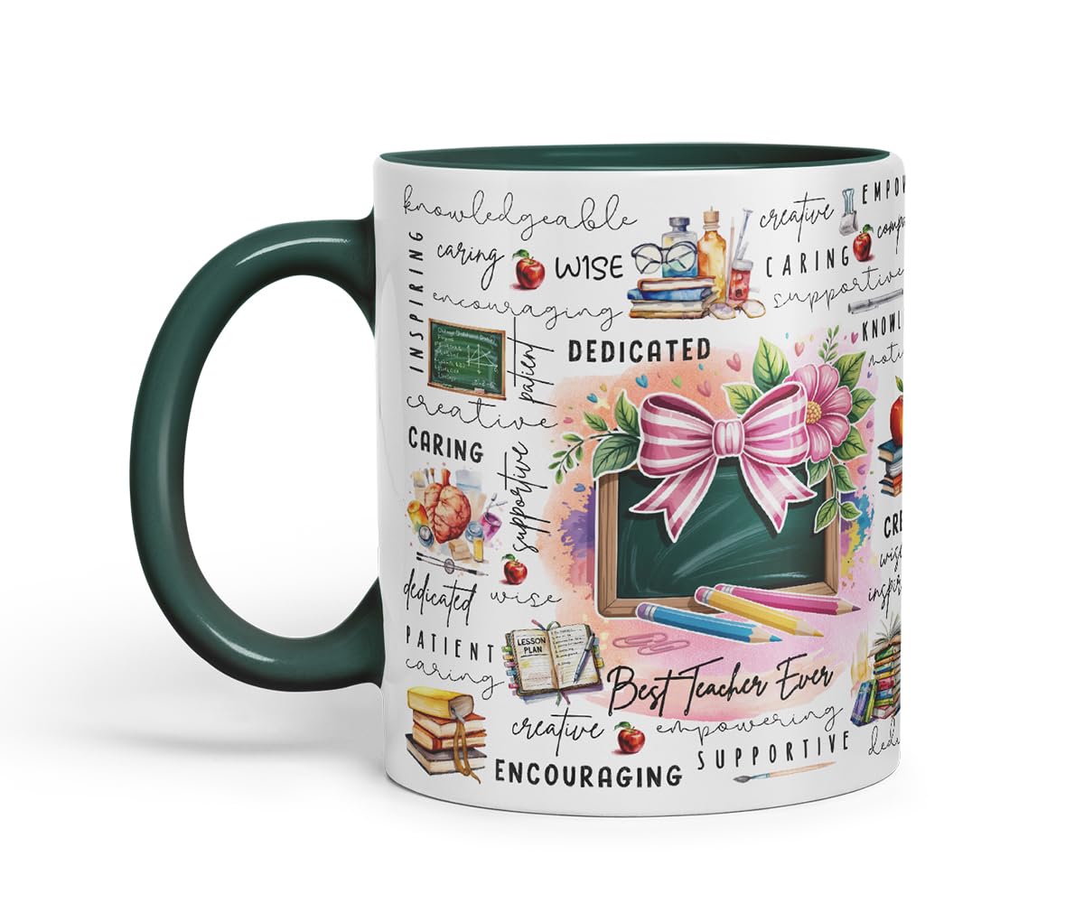 Vixar Best Teacher Ever Mug – Coloured Ceramic Mug Cup Gift, 11oz (Black)