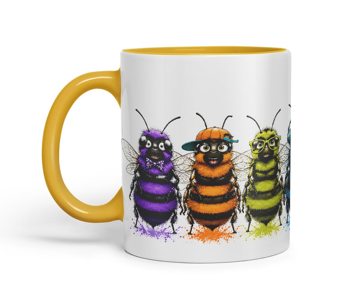 Vixar Funny Bees Mug – Cute Bee Animal Coloured Ceramic Mug Cup Gift, 11oz (Black)