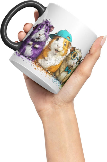 Vixar Guinea Pig Mug – Cute Guinea Pig Animal Coloured Ceramic Mug Cup Gift, 11oz (Black)