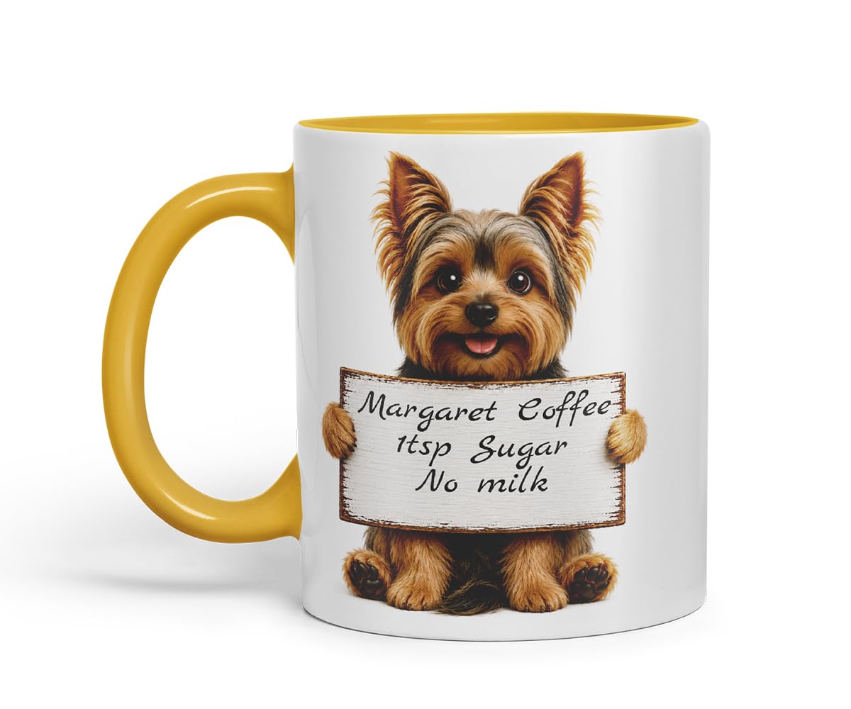 Vixar Personalised Yorkshire Terrier Dog Mug with Name or Custom Message – Cute Animal Coloured Ceramic Mug Cup Gift, 11oz (Black)