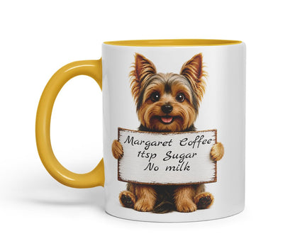 Vixar Personalised Yorkshire Terrier Dog Mug with Name or Custom Message – Cute Animal Coloured Ceramic Mug Cup Gift, 11oz (Black)