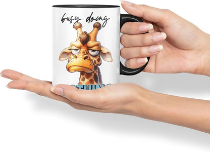 Vixar Busy Doing Nothing Sarcastic Giraffe Mug, Coloured Ceramic Cup 11oz (Black)