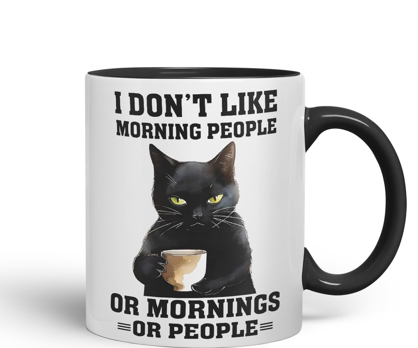 Vixar I Don't Like Mornings People cat Cats Sarcastic Joke Ceramic Coloured Mug Cup for Tea Coffee Hot Brew 330ml 11Oz