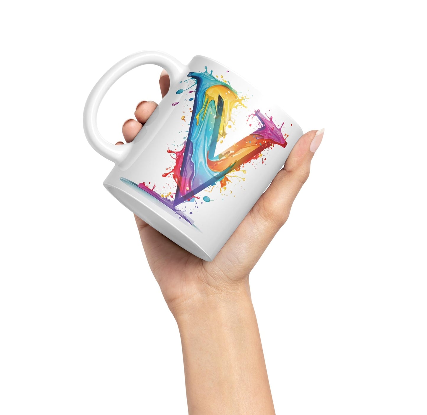 Letter V mug, Alphabet Letter V Monogram watercolour Ceramic Coloured Mug Cup for Tea Coffee Hot brew 330ml 11Oz Gift