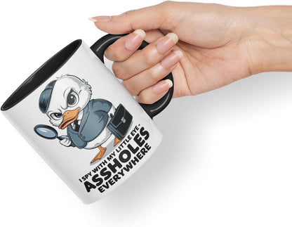 Vixar I Spy with My Little Eye Duck Mug – Coloured Ceramic Mug Cup Gift, 11oz (Black)