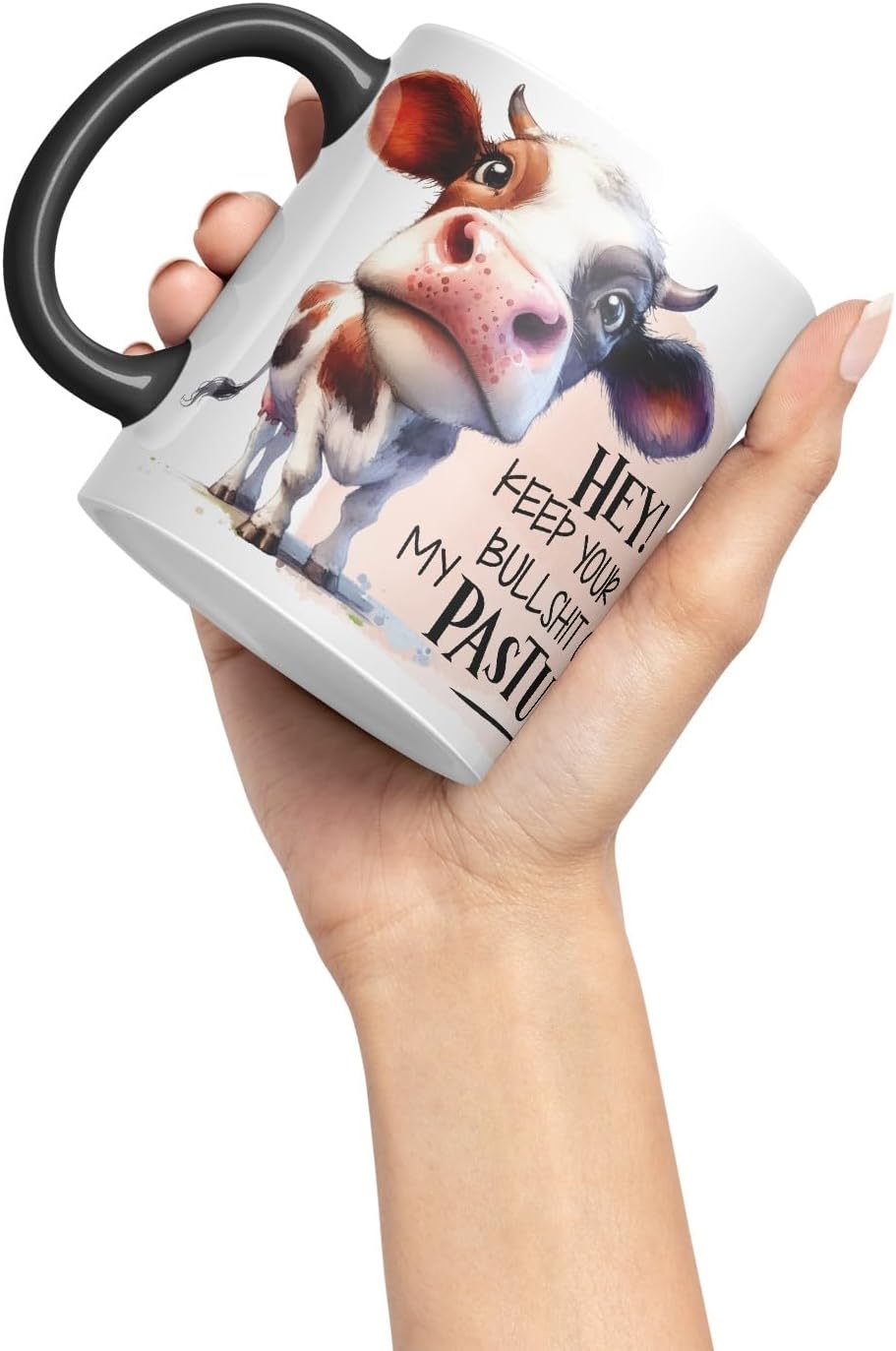 Vixar Hey! Keep Your Bullshit Off My Pasture Cow Coloured Ceramic Mug Cup Gift, 11oz (Black)