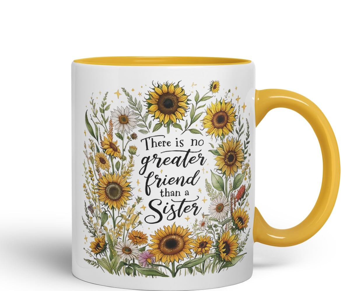 Vixar There is No Greater Gift Than Sisters Coloured Mug Cup Floral Sister Gift 11oz (Black)