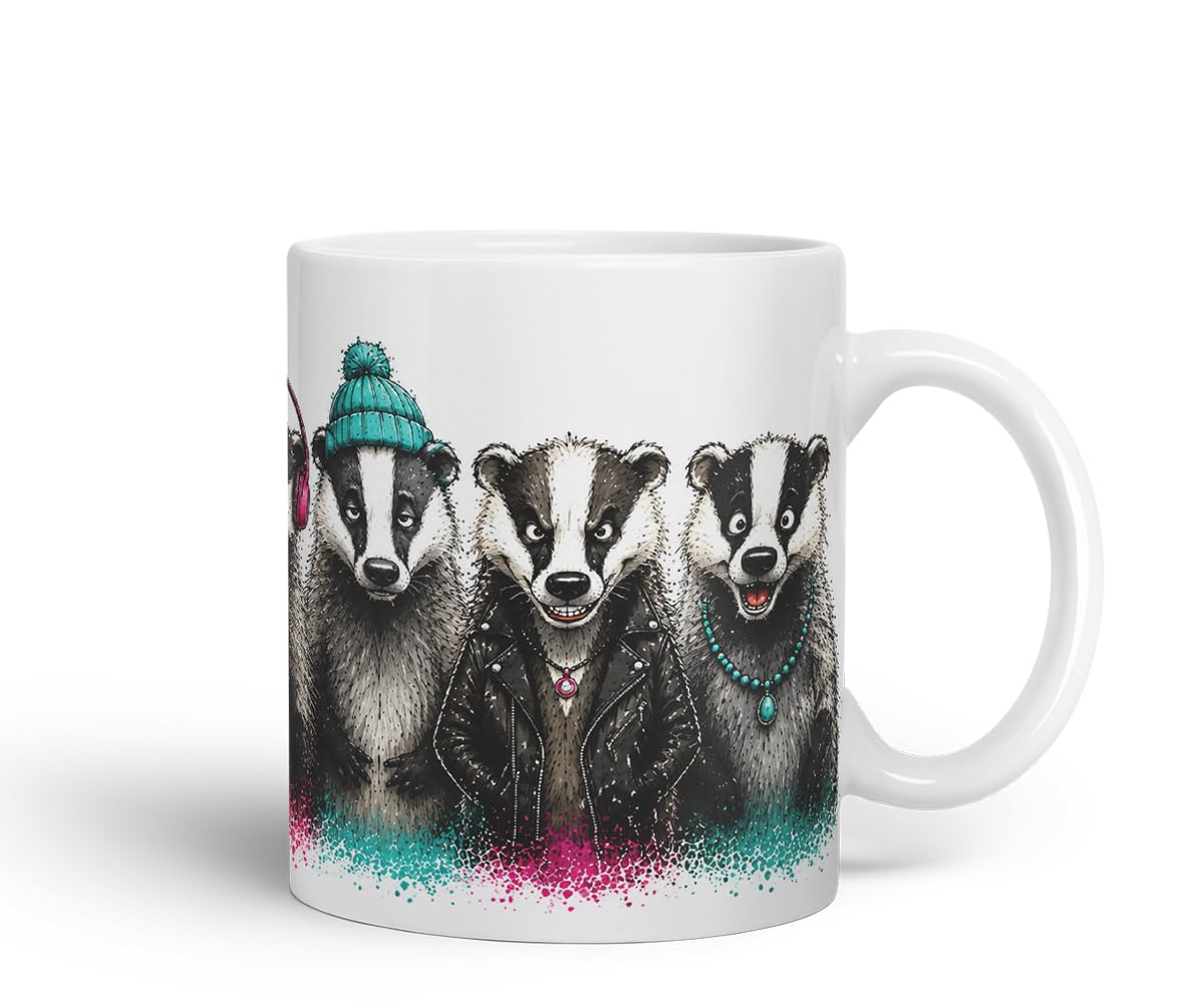 Vixar Funny Badger Mug – Cute Badger Animal Coloured Ceramic Mug Cup Gift, 11oz (Black)