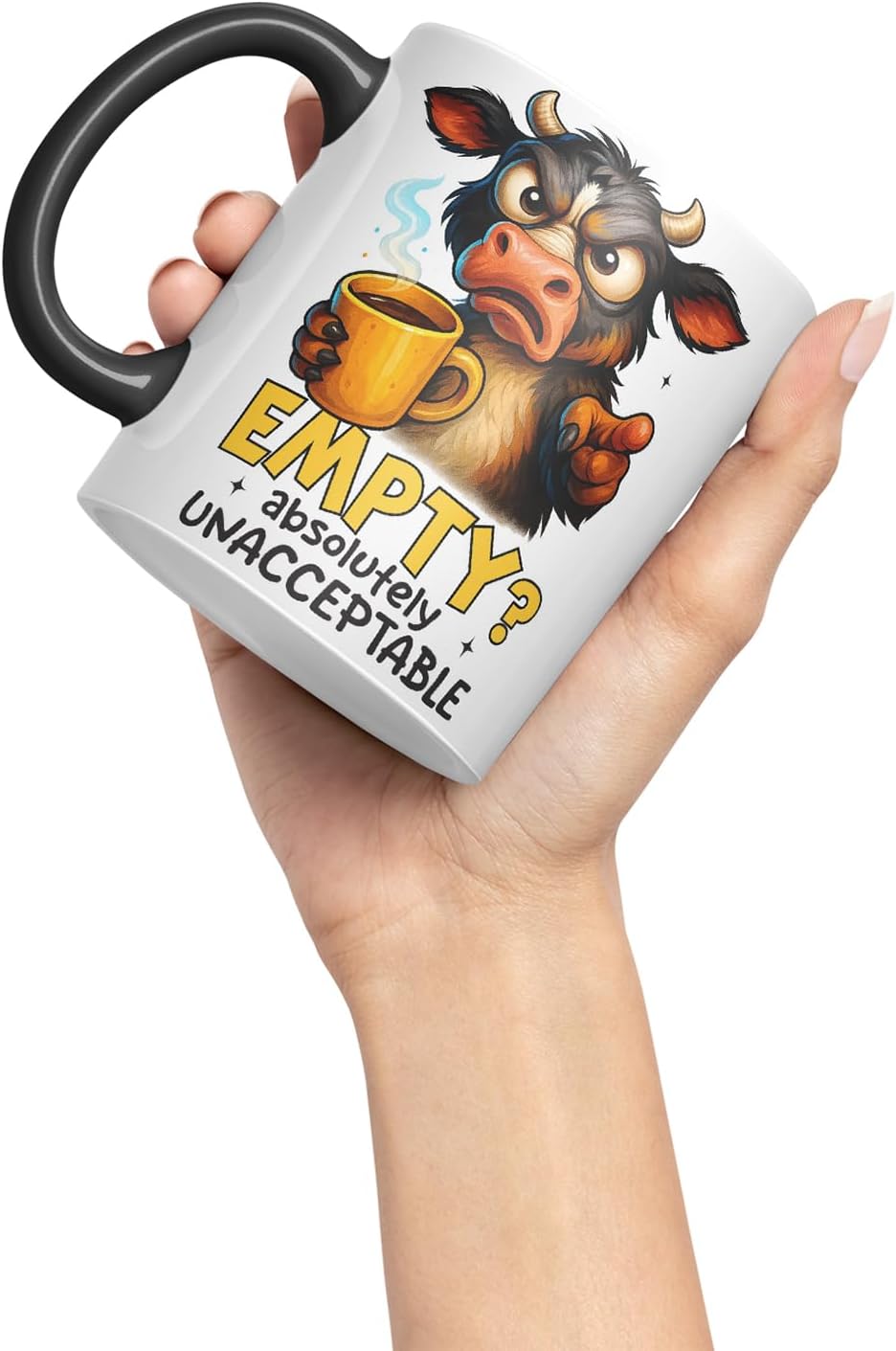 Vixar Empty Absolutely Unacceptable Funny Cow Coffee Mug – Coloured Ceramic Mug Cup Gift, 11oz (Black)