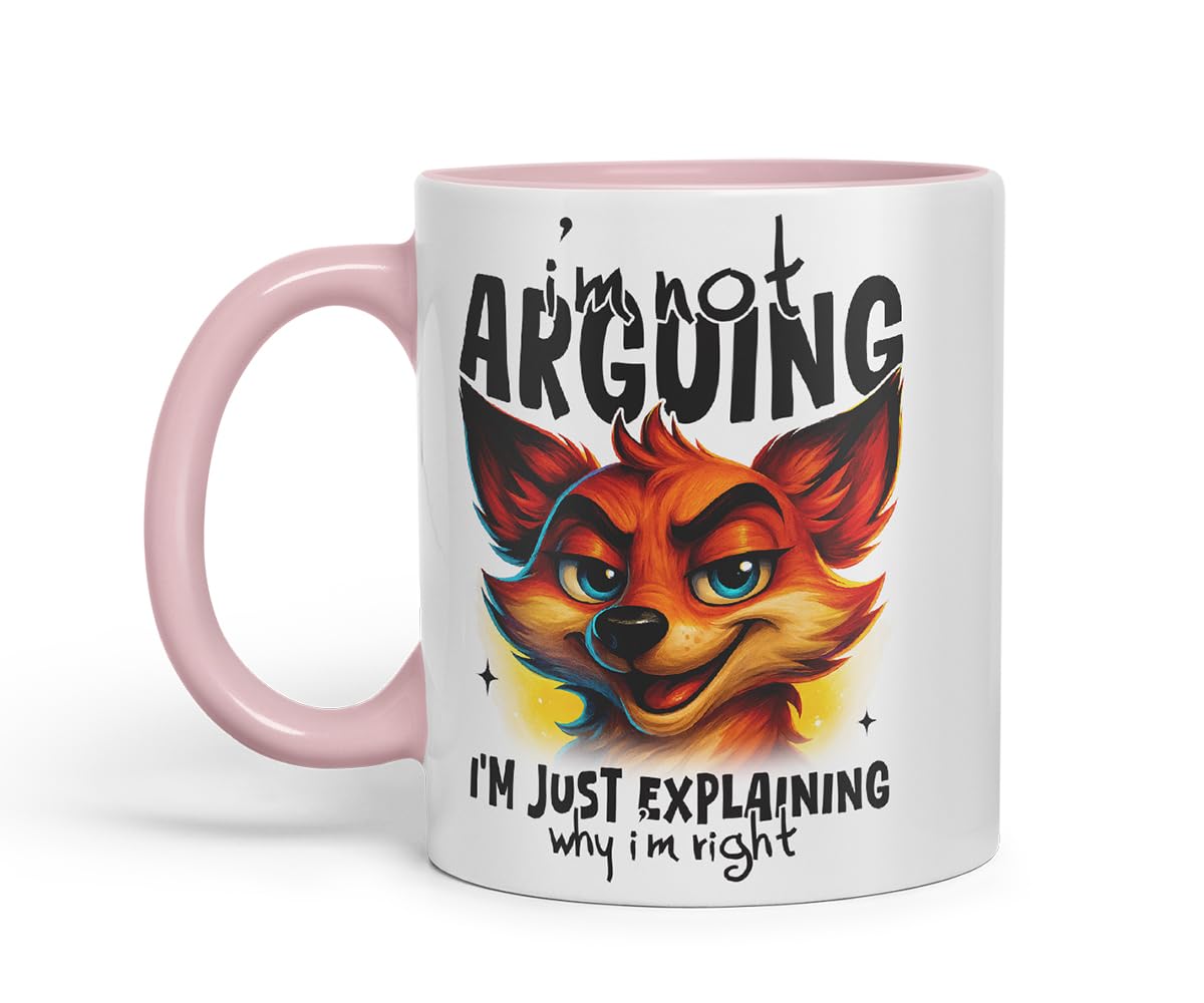 Vixar I'm Not Arguing I'm Just Explaining Why I'm Right Funny Fox Mug – Coloured Ceramic Mug Cup Gift, 11oz (Black)