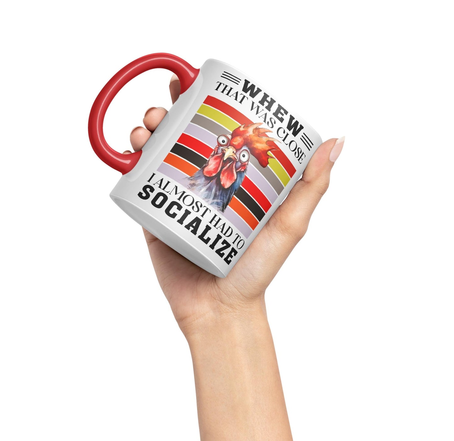 Whew That was Close I Almost had to Socialize Cockorel Rooster Sarcastic Joke Ceramic Coloured Mug Cup for Tea Coffee Hot Brew 330ml 11 Oz