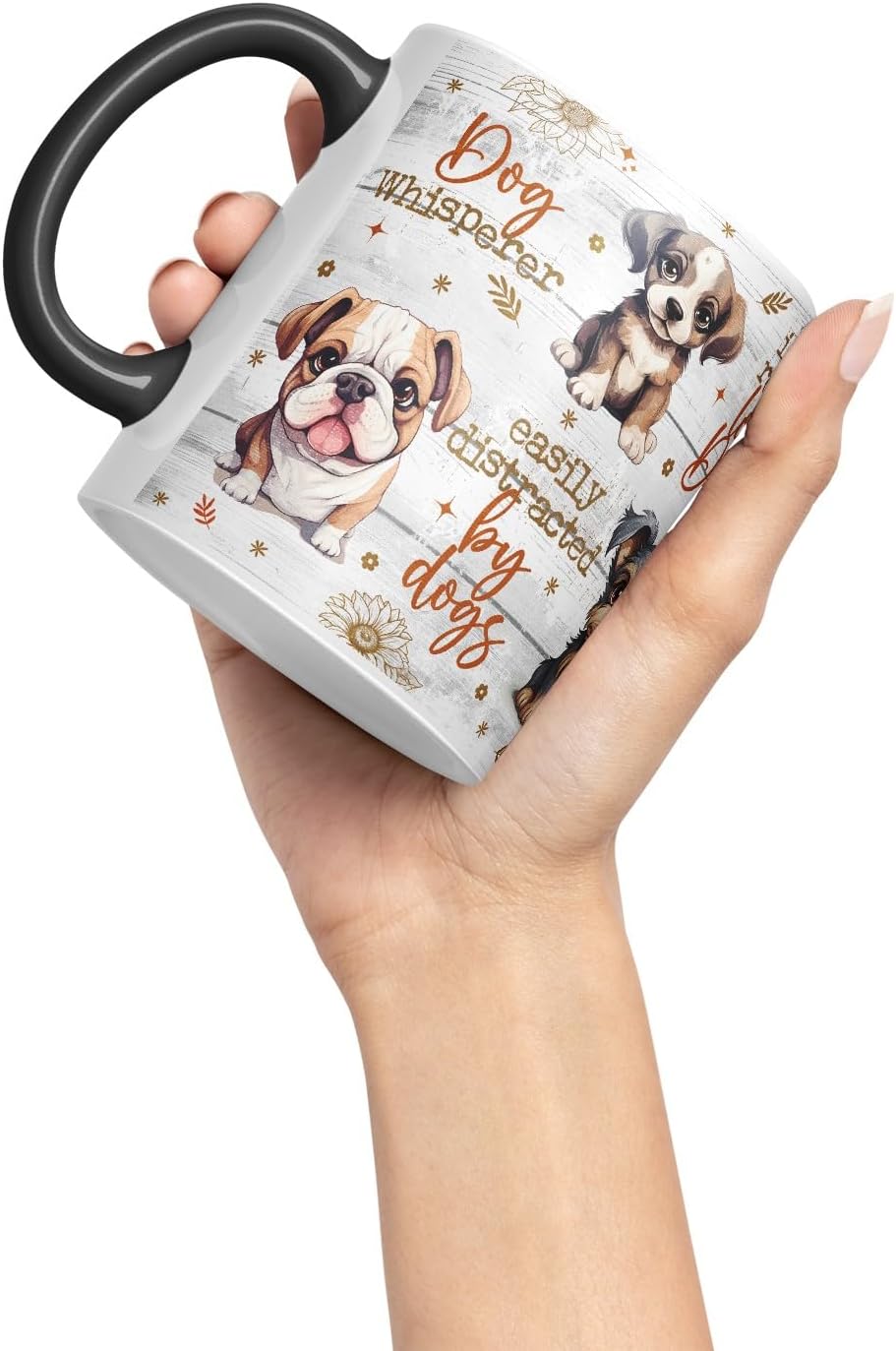 Vixar Dog Whisperer Mug – Easily Distracted by Dogs Coloured Ceramic Mug Cup Gift, 11oz (Black)