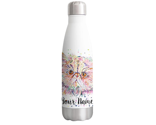 Persian cat Personalised Custom Bottle with Your Text/Name Watercolour Kitten Pet Animals Bottle Double Wall Insulated Stainless Steel Sport Drinks 500ml