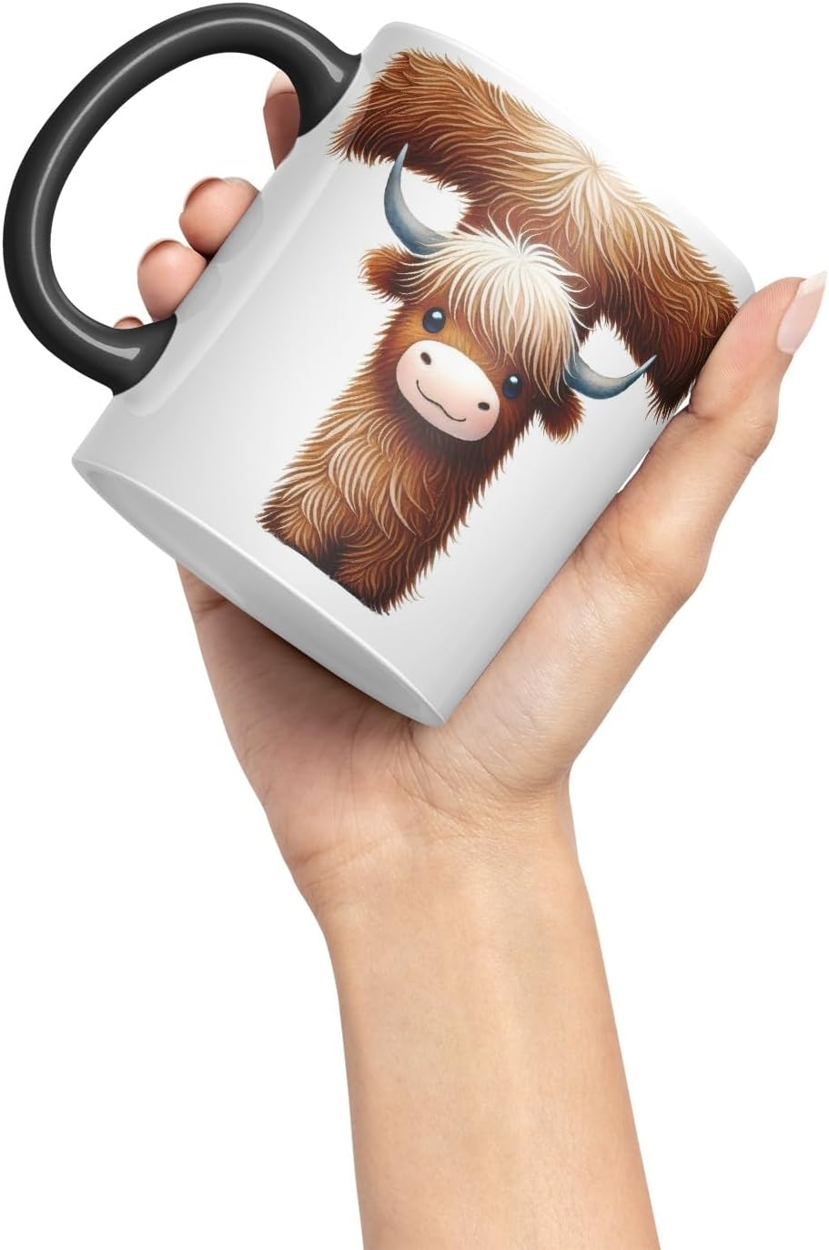 Highland Cow Alphabet Monogram Coloured Ceramic Cup Mug Letter T Rustic Farmhouse Animal Letter Gift V2 11oz (Black)