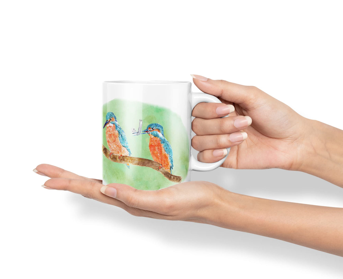 Vixar King Fisher Kingfisher Pair Bird Animals Watercolour Art Coloured Mug Cup Gift Birthday Work Office Tea Coffee