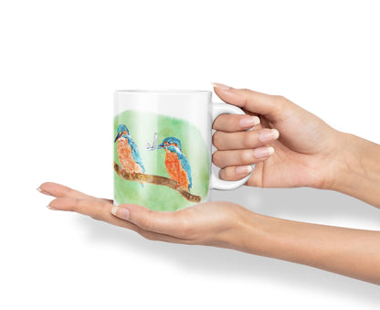 Vixar King Fisher Kingfisher Pair Bird Animals Watercolour Art Coloured Mug Cup Gift Birthday Work Office Tea Coffee