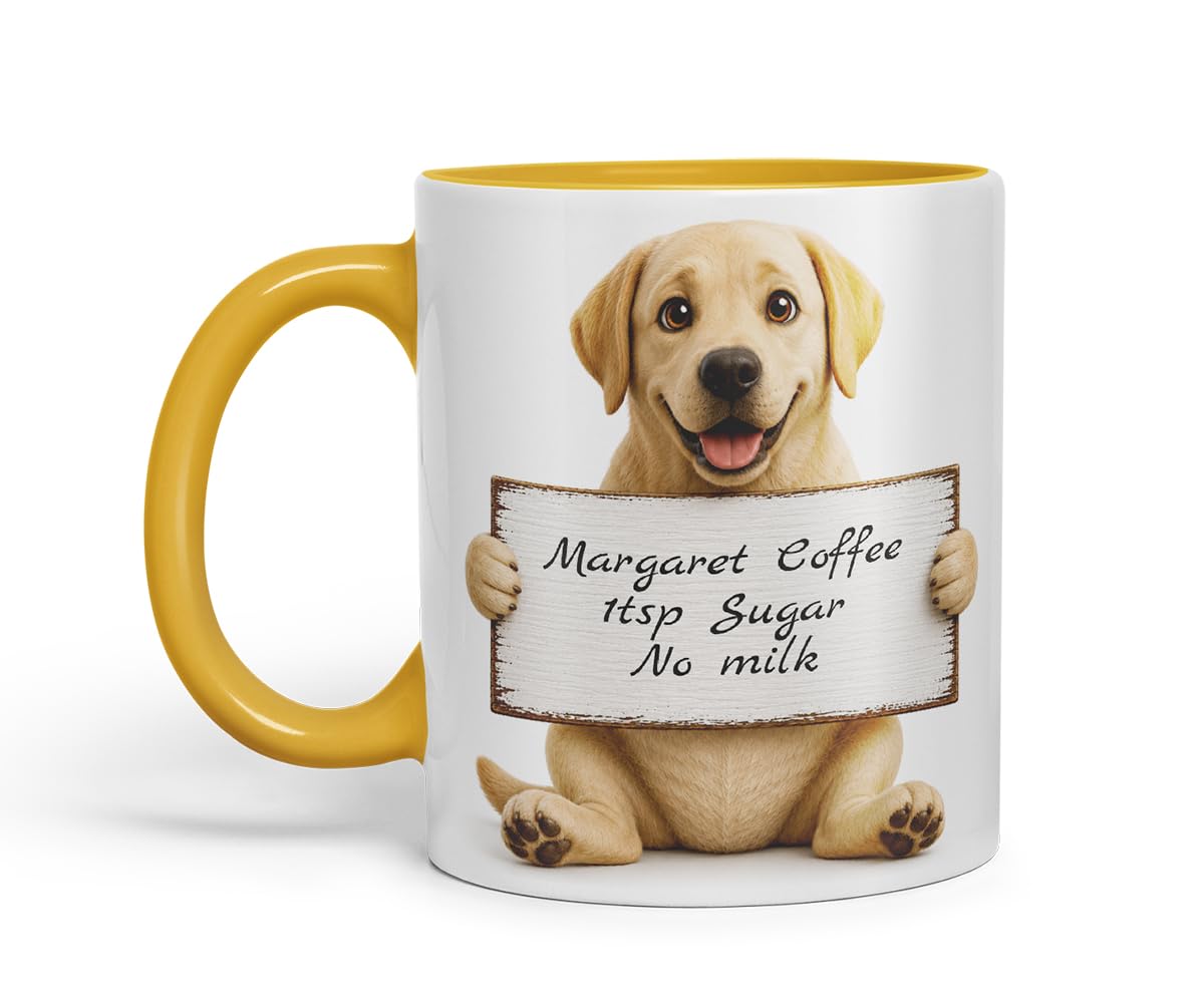 Vixar Personalised Labrador Mug with Name or Custom Message – Cute Animal Coloured Ceramic Mug Cup Gift, 11oz (Black)