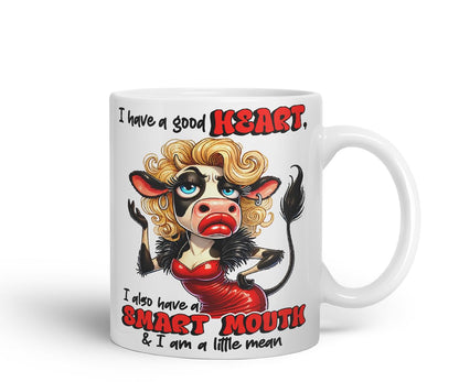 Vixar I Have a Good Heart But This Mouth Funny Cow – Coloured Ceramic Mug Cup Gift, 11oz (Black)