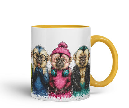 Vixar Monkey Mug – Cute Monkey Coloured Ceramic Mug Cup Gift, 11oz (Black)