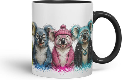 Koala Mug – Cute Koala Animal Coloured Ceramic Mug Cup Gift, 11oz (Black)