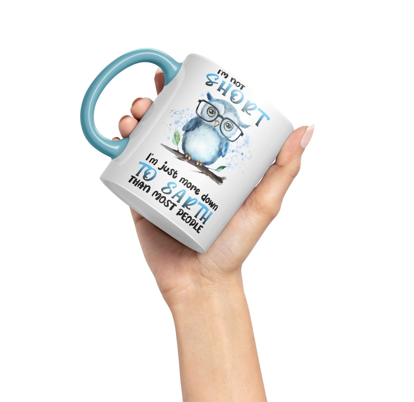 Vixar I'm Not Short, I'm just More Down to Earth Than Most People, owl Sarcastic Joke Ceramic Coloured Mug Cup for Tea Coffee Hot Brew 330ml 11Oz
