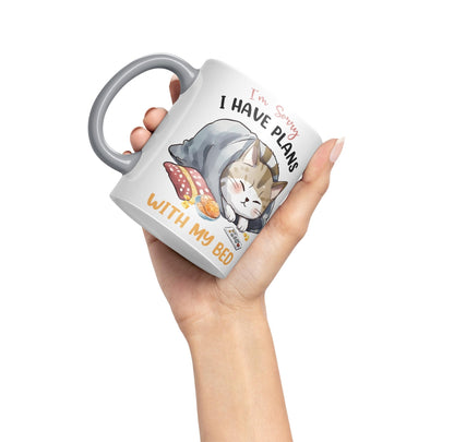 I'm Sorry, I Have Plans with My Bed, cat Sarcastic Joke Ceramic Coloured Mug Cup for Tea Coffee Hot Brew 330ml 11Oz