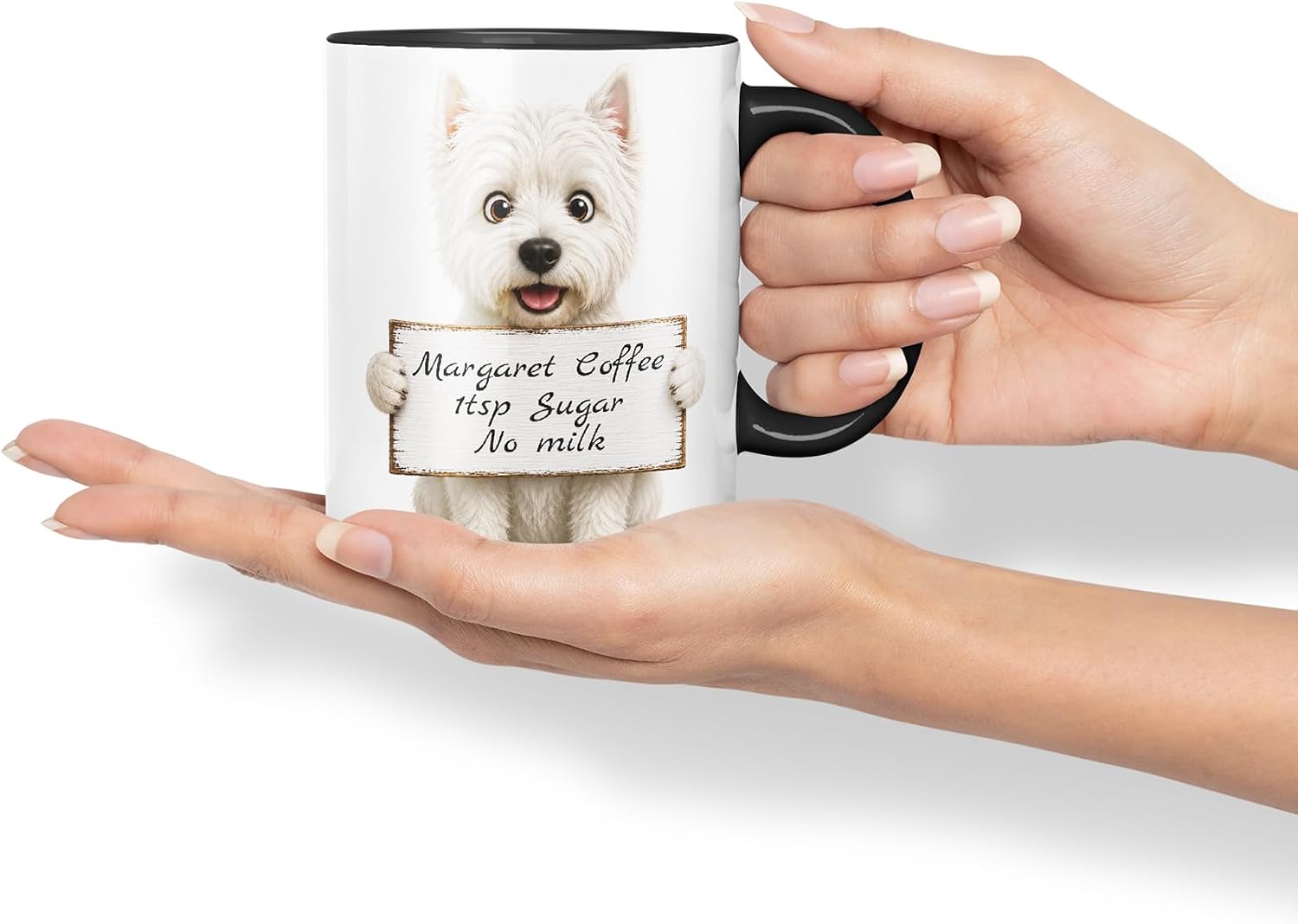 Vixar Personalised Westie Dog Mug with Name or Custom Message – Cute Animal Coloured Ceramic Mug Cup Gift, 11oz (Black)