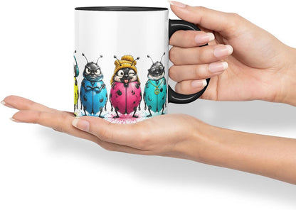 Vixar Ladybird Mug – Cute Ladybug Animal Coloured Ceramic Mug Cup Gift, 11oz (Black)